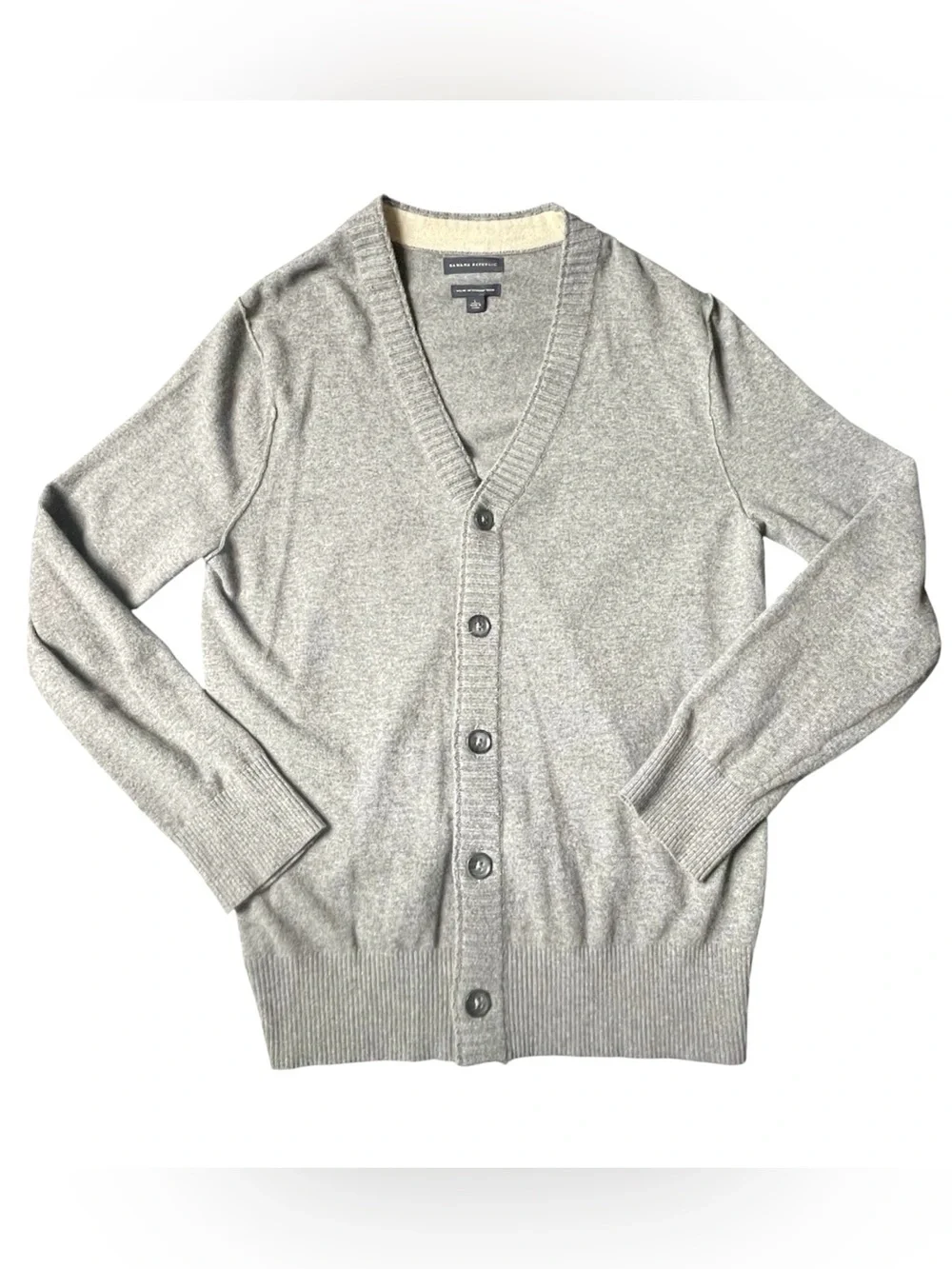 Banana Republic Italian Wool Men's Heather Gray V-Neck Button Cardigan